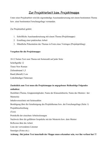 Zur Projektarbeit bzw - Realschule Geesthacht