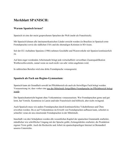 Merkblatt Spanisch Regino Gymnasium Prum