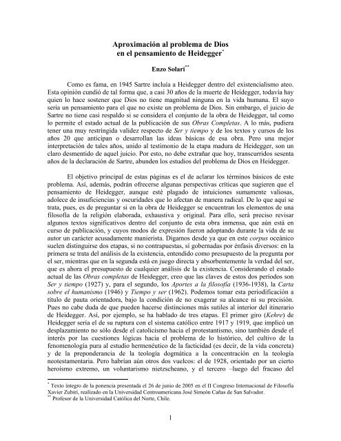 Aproximación al problema de Dios en el pensamiento de Heidegger