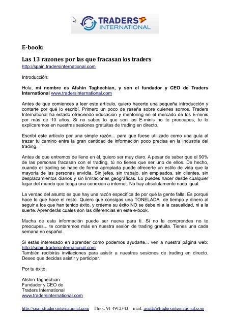 Ebook las 13 razones por las que fracasan - Traders International