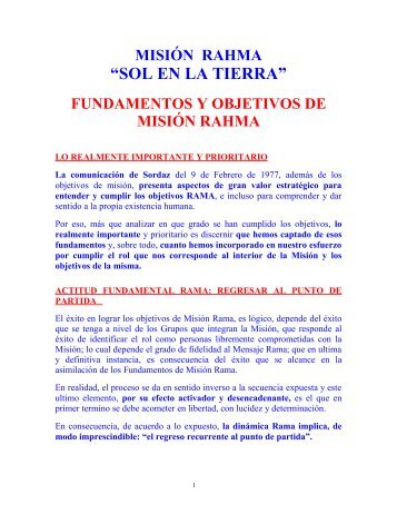 FUNDAMENTOS Y OBJETIVOS DE MISIÓN RAMA - Mision Rahma ...