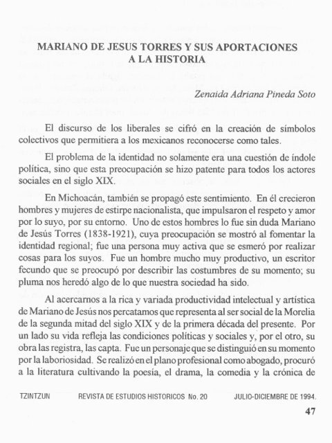 Mariano de Jesús Torres y sus aportaciones a la historia - Tzintzun