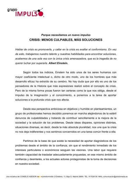 CRISIS: MENOS CULPABLES, MÁS SOLUCIONES - Prestomedia.es
