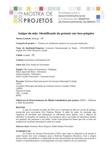 Amigos da mãe: Identificação da gestante em risco psíquico - Fiep