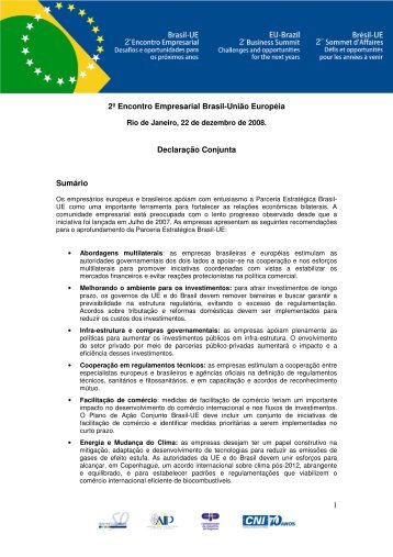 1 2º Encontro Empresarial Brasil-União Européia Declaração ... - CNI