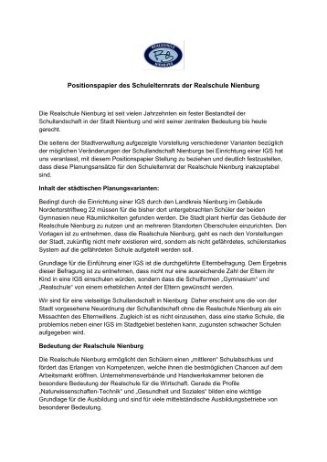 Positionspapier des Schulelternrats der Realschule Nienburg