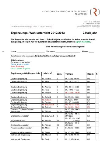 Wahlunterricht 2.Halbjahr - Heinrich-Campendonk-Realschule ...