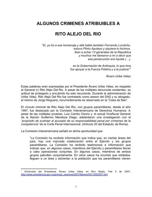 Crímenes Rito Alejo Del Rio - DH Colombia