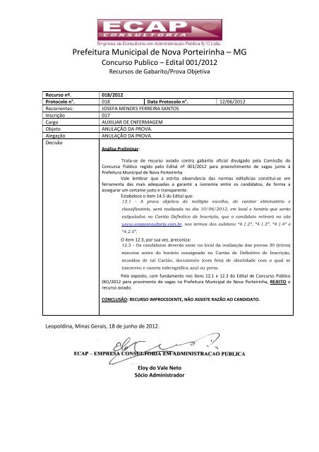 Prefeitura Municipal de Nova Porteirinha – MG - ECAP Consultoria