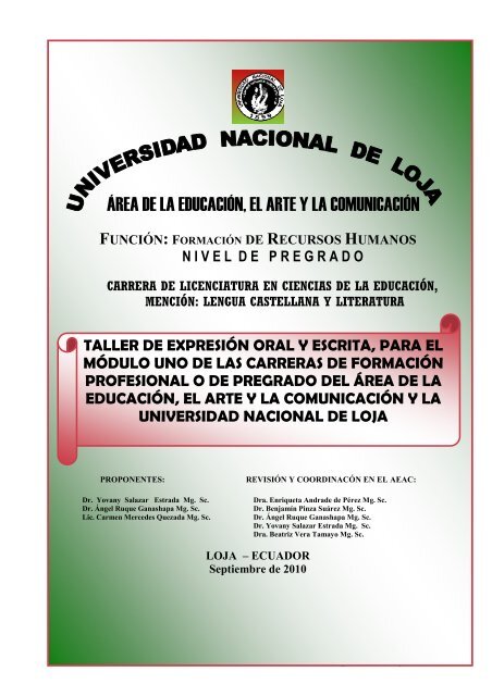 Expresión Oral y Escrita I - Universidad Nacional de Loja