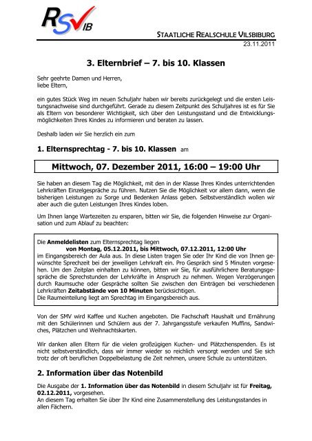 3. Elternbrief – 7. bis 10. Klassen - Staatliche Realschule Vilsbiburg