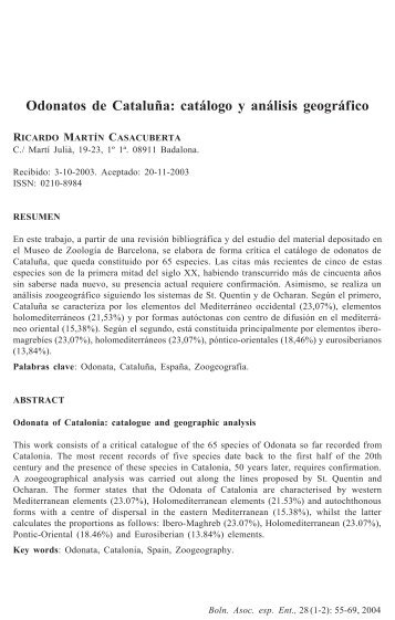 Odonatos de Cataluña: catálogo y análisis geográfico - Asociación ...