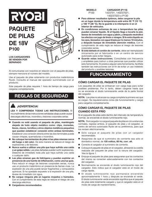 PaqueTe de Pilas de 18V P100 - Ryobi