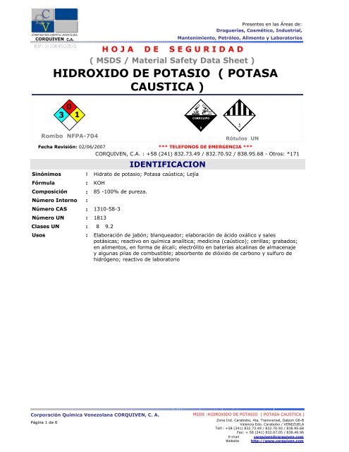 HIDROXIDO DE POTASIO ( POTASA CAUSTICA ) - Corporación ...