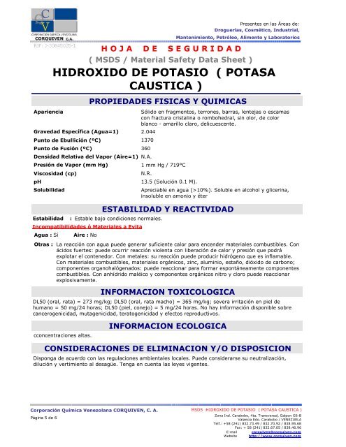 HIDROXIDO DE POTASIO ( POTASA CAUSTICA ) - Corporación ...