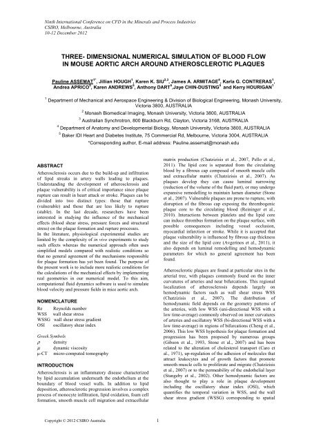 dimensional numerical simulation of blood flow in mouse ... - CFD