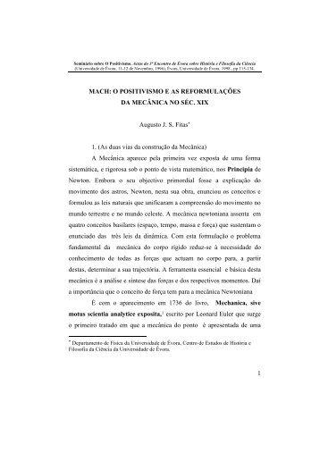 Mach: o positivismo e as reformulações da mecânica no séc. XIX