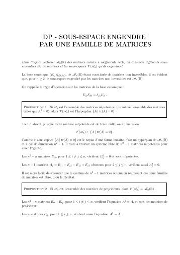 DP - SOUS-ESPACE ENGENDRE PAR UNE FAMILLE DE MATRICES