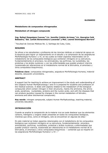 GLOSARIO Metabolismo de compuestos nitrogenados Metabolism ...