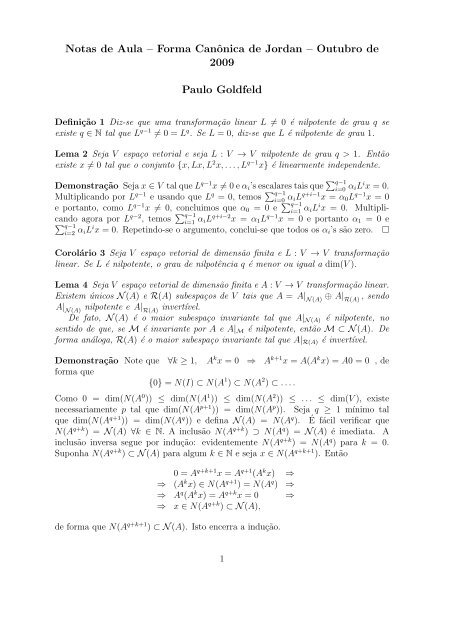 Notas de Aula – Forma Canônica de Jordan – Outubro de ... - DMA