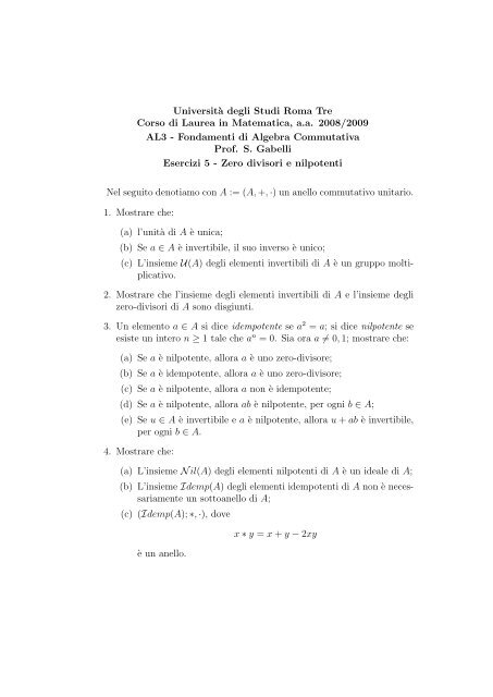 Esercizi 5 - Dipartimento di Matematica