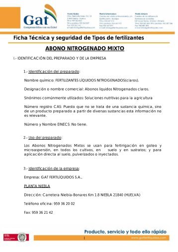 Ficha de Seguridad Abono Nitrogenado Mixto - Gat Fertilíquidos