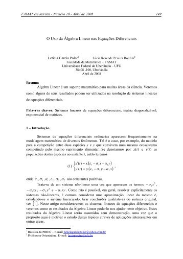 O Uso da Álgebra Linear nas Equações Diferenciais - Faculdade de ...