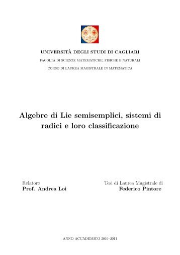 Algebre di Lie semisemplici, sistemi di radici e loro classificazione