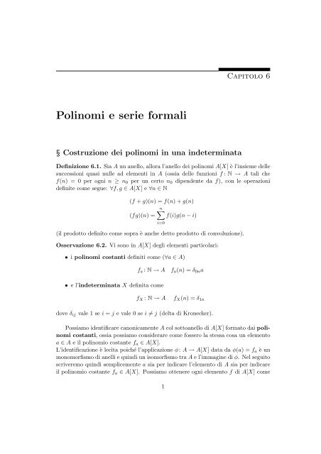Polinomi e serie formali - Corso di Studi in Matematica