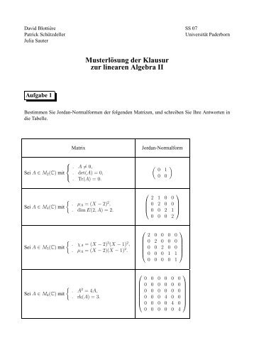 Musterl¨osung der Klausur zur linearen Algebra II - Universität ...