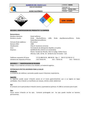 quimicos del cauca sas acido sulfónico - qbasica.com :: Química ...