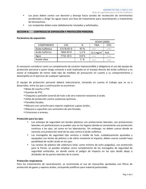 quimicos del cauca sas acido sulfónico - qbasica.com :: Química ...