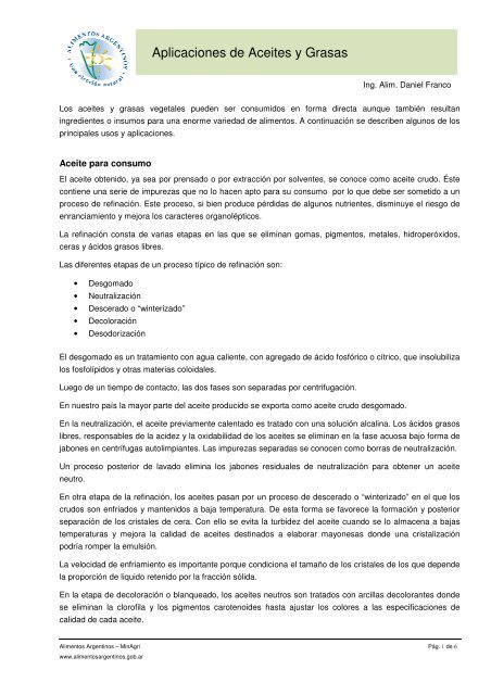 Aplicaciones de Aceites y Grasas - Alimentos Argentinos