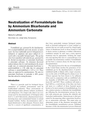 Neutralization of Formaldehyde Gas by Ammonium Bicarbonate and ...