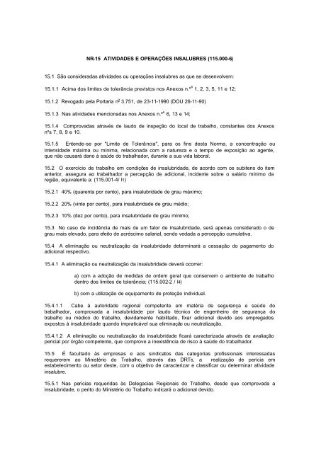 NR-15 ATIVIDADES E OPERAÇÕES INSALUBRES (115.000-6 ...