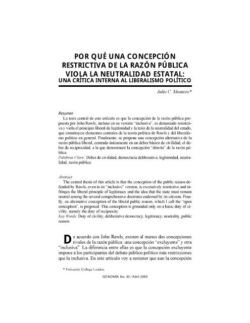 por qué una concepción restrictiva de la razón pública ... - Isonomía