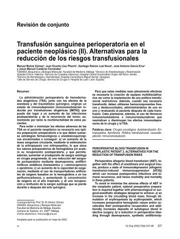Transfusión sanguínea perioperatoria en el paciente neoplásico (II ...