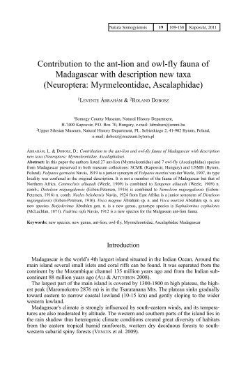 Contribution to the ant-lion and owl-fly fauna of Madagascar with ...