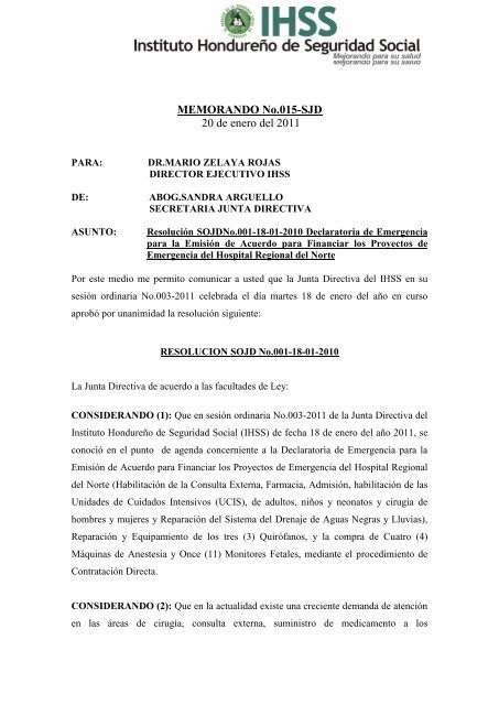 RESOLUCIONES ACTA ORDINARIA No. 003-2011 - IHSS - Instituto ...