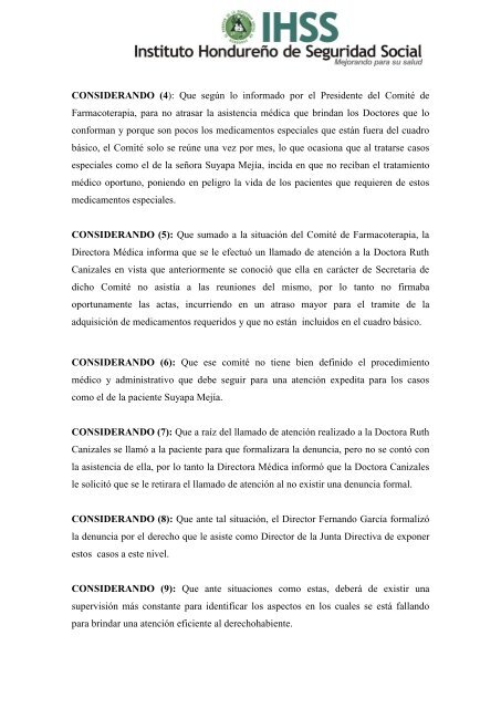 RESOLUCIONES ACTA ORDINARIA No. 003-2011 - IHSS - Instituto ...