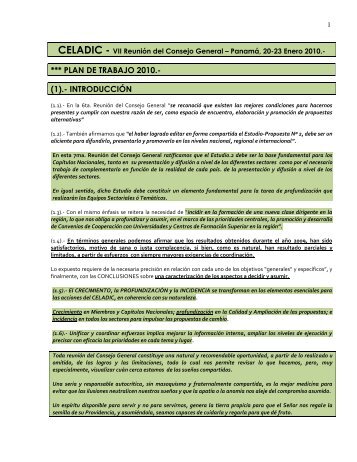 *** PLAN DE TRABAJO 2010.- (1).- INTRODUCCIÓN - CELADIC