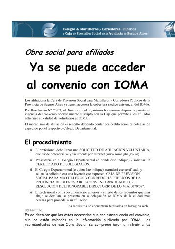 Obra Social para afiliados - Convenio con IOMA - Caja de Previsión ...