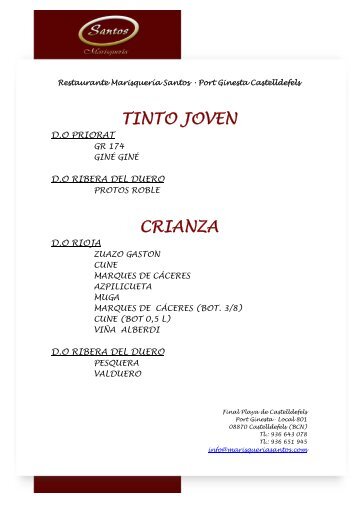 TINTO JOVEN CRIANZA - Restaurante Marisquería Santos