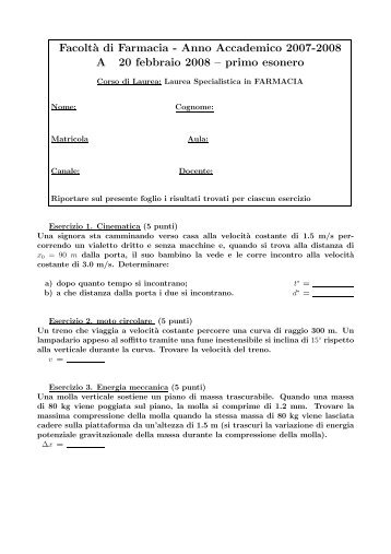 Testo e soluzioni esonero A del 20/02/08 - INFN Sezione di Roma