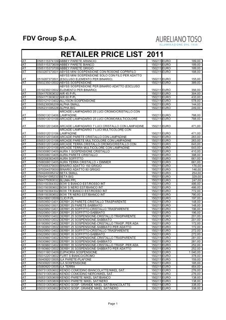 FDV Group SpA RETAILER PRICE LIST 2011 - Najlepszelampy.pl