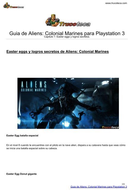 Guia de Aliens: Colonial Marines para Playstation 3 - Trucoteca.com