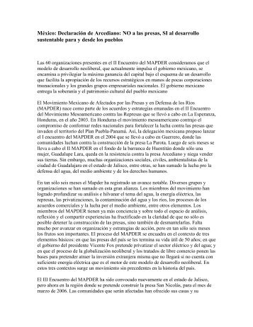 México: Declaración de Arcediano: NO a las presas, SI al desarrollo ...