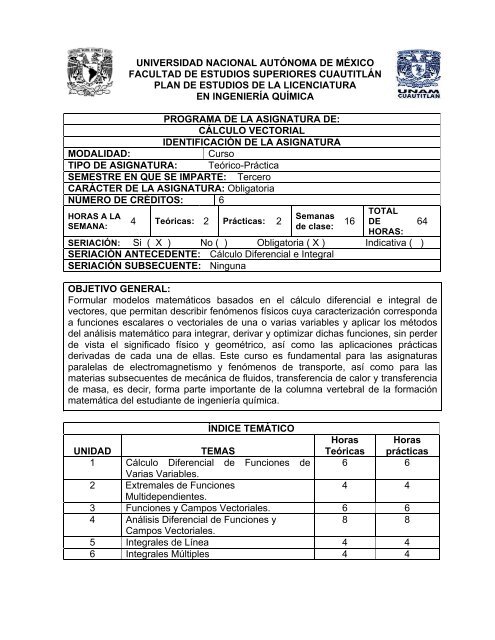 Cálculo Vectorial - Facultad de Estudios Superiores Cuautitlán