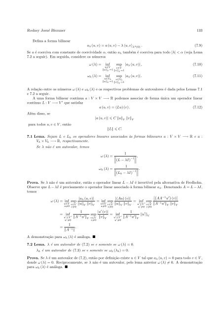 Autovalores do Laplaciano - Departamento de Matemática - UFMG