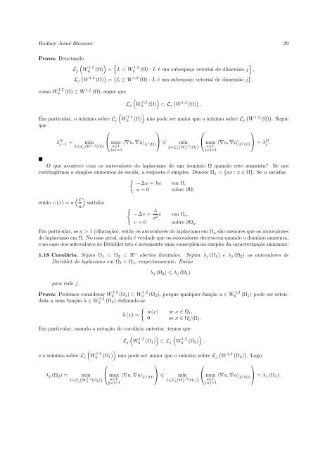 Autovalores do Laplaciano - Departamento de Matemática - UFMG
